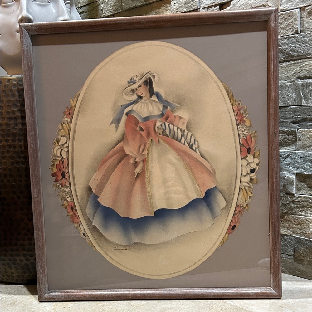 vintage 1940s "Southern Belle" framed lithograph print by Bernard